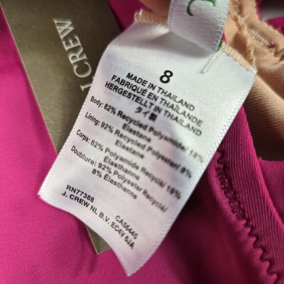 J Crew Women's Size 8 Ruched Ruffled Radiant Pink One Piece Swimsuit NWT BP222 - Picture 4 of 6
